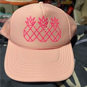 Tres Piñas Pale Pink Trucker Hat Mesh Snapback with Hot Pink Pineapple Logo